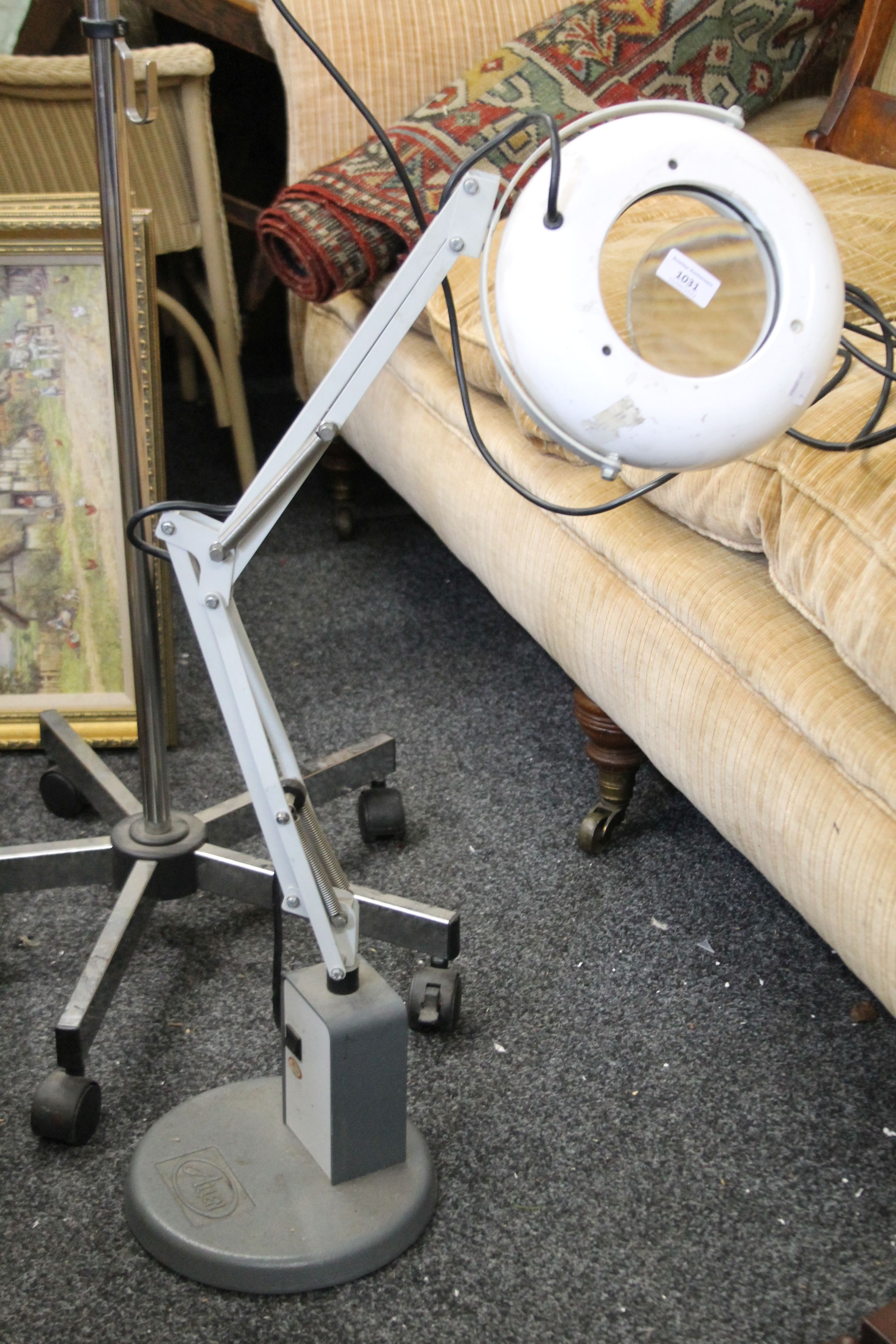 An Allen magnifying light for close work, jewellery etc., and two others. The former 85 cm high. - Image 3 of 3