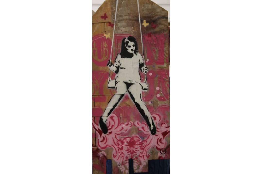 Copyright, Girl on a Swing, oil on wooden panel, signed to the reverse and date '07. 30 x 68 cm. - Image 1 of 2
