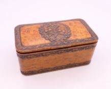 A finely carved early 19th century burr wood table snuff box,