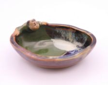 A small Sumida Gawa pottery scholars brush washer. 8 cm long.