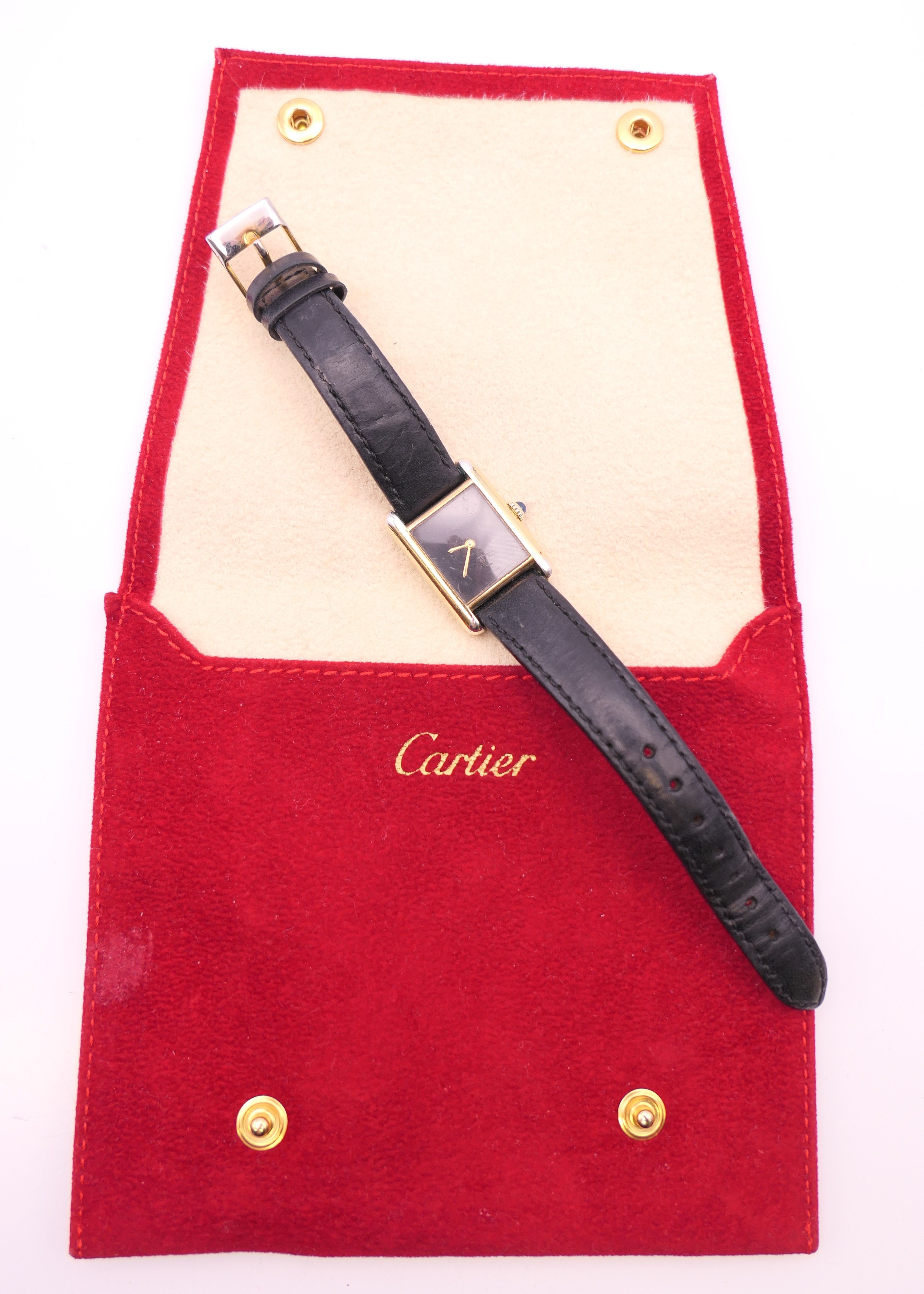 A Cartier ladies silver gilt wristwatch. 2.25 cm wide. - Image 2 of 9