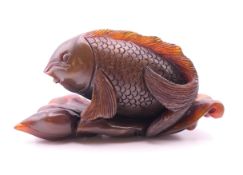 A Chinese horn carving of a fish. 8.5 cm long.
