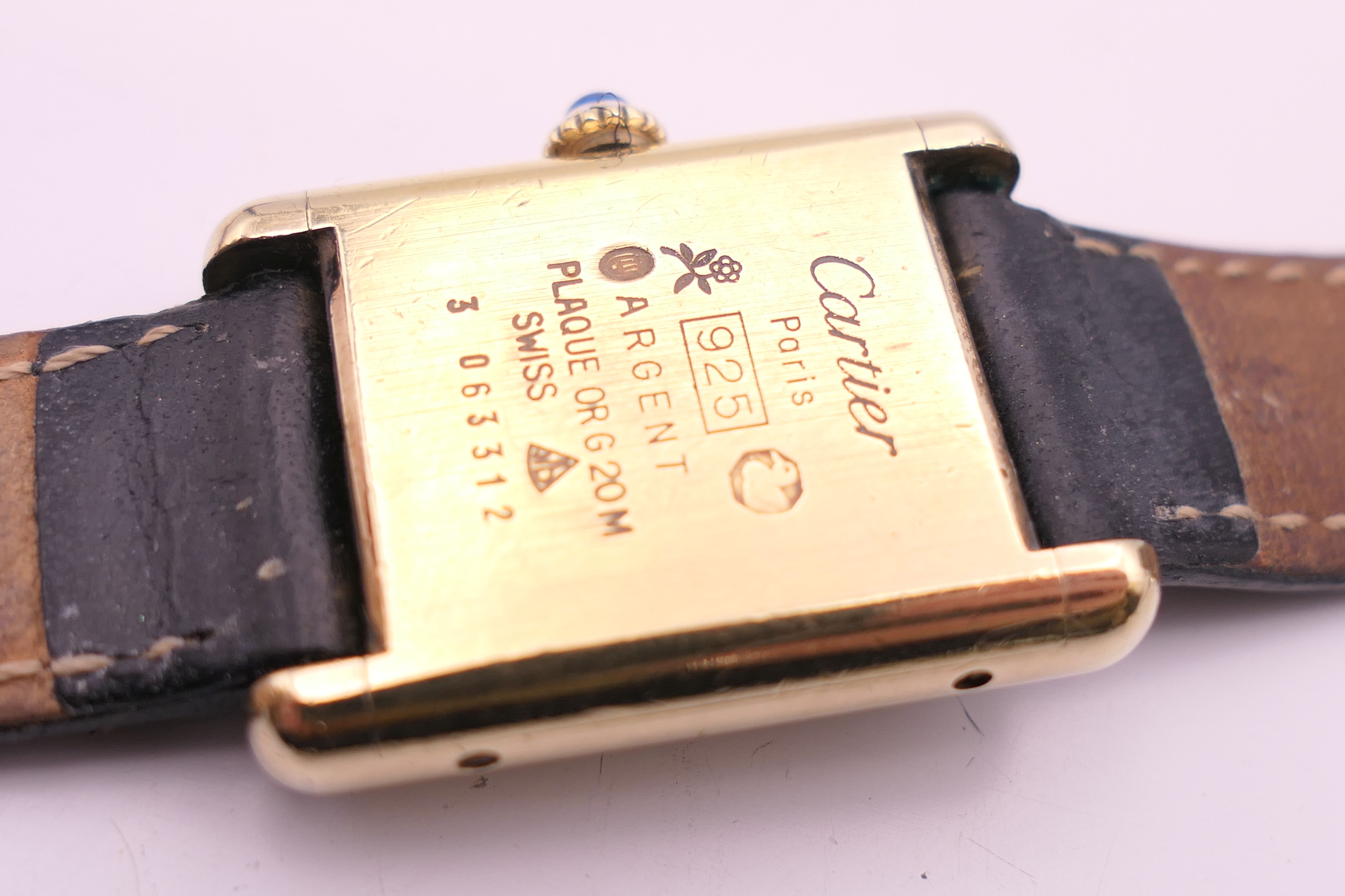 A Cartier ladies silver gilt wristwatch. 2.25 cm wide. - Image 6 of 9