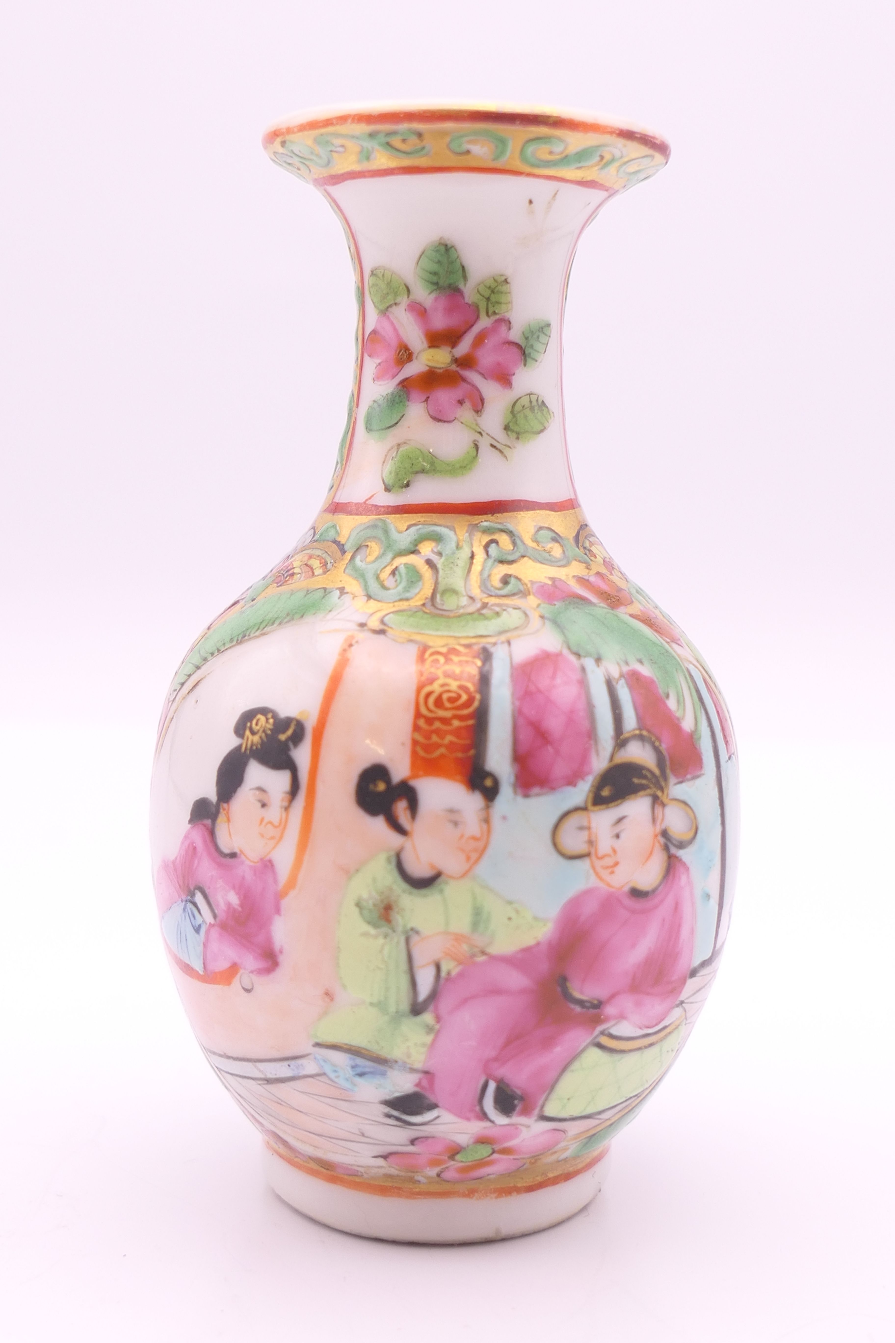 Three Chinese miniature vases. Tallest two each 8.5 cm high. - Image 8 of 19