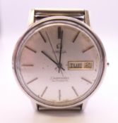 An Omega gentleman's stainless steel cased Seamaster automatic day/date wristwatch. 3.75 cm wide.
