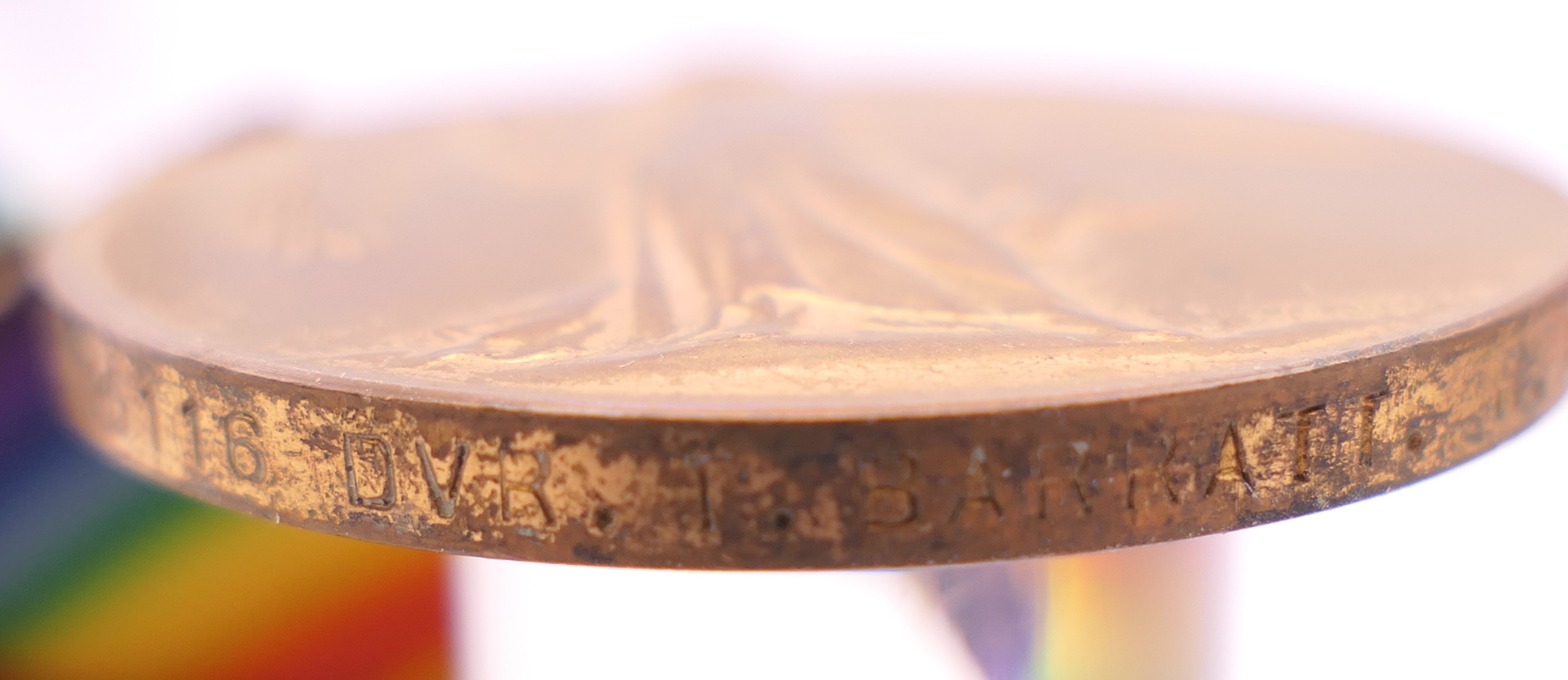 A trio of first world war medals awarded to 35116 DVR T BARRATT RA. - Image 6 of 15