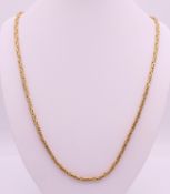 A 9 ct gold Bizantine chain. 61 cm long. 30.6 grammes.