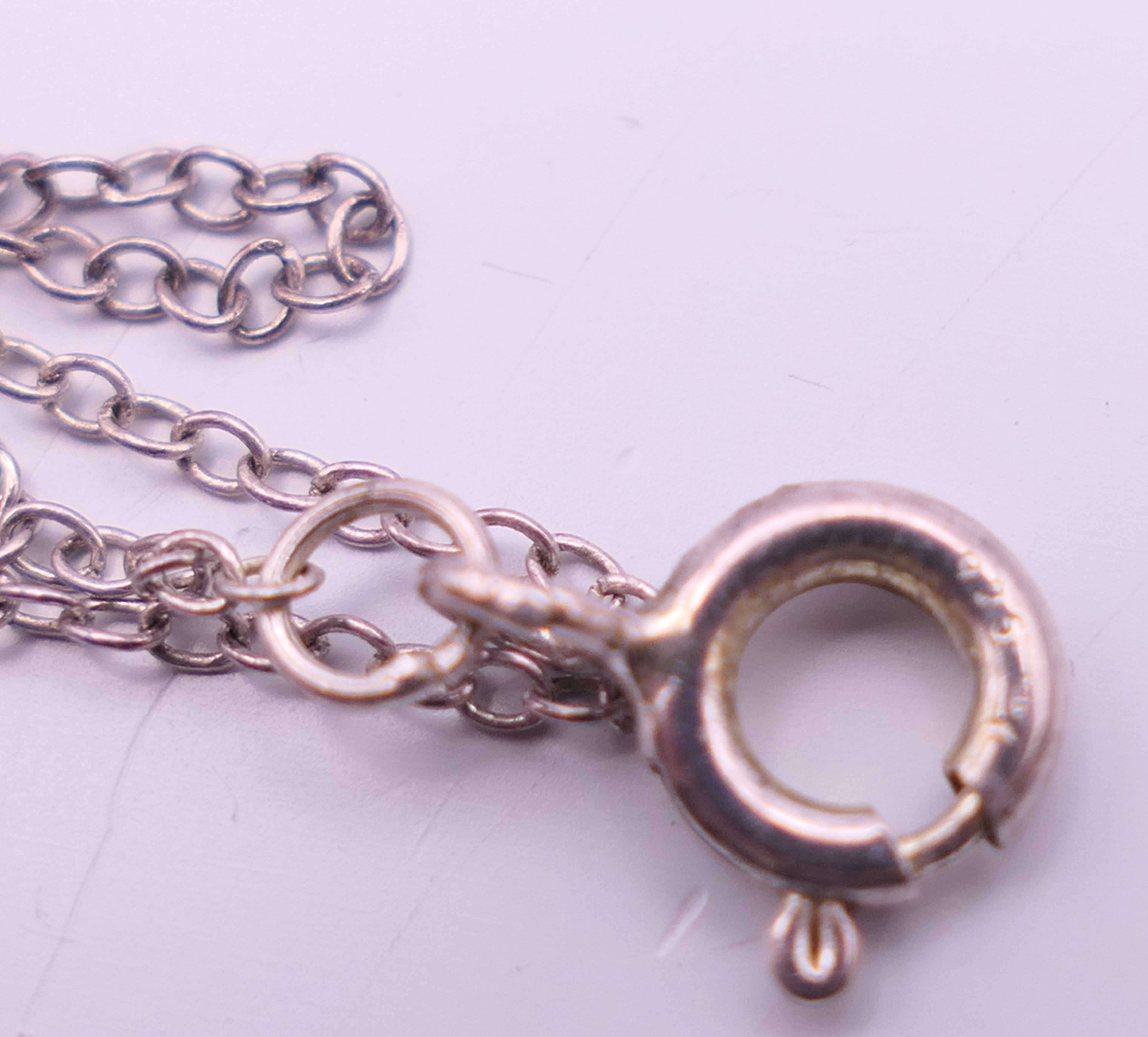 A David Andersen green enamel and silver leaf form necklace. 40 cm long. - Image 6 of 6