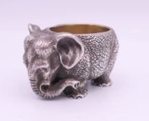 A small salt formed as an elephant, bearing Russian marks. 4.5 cm long.