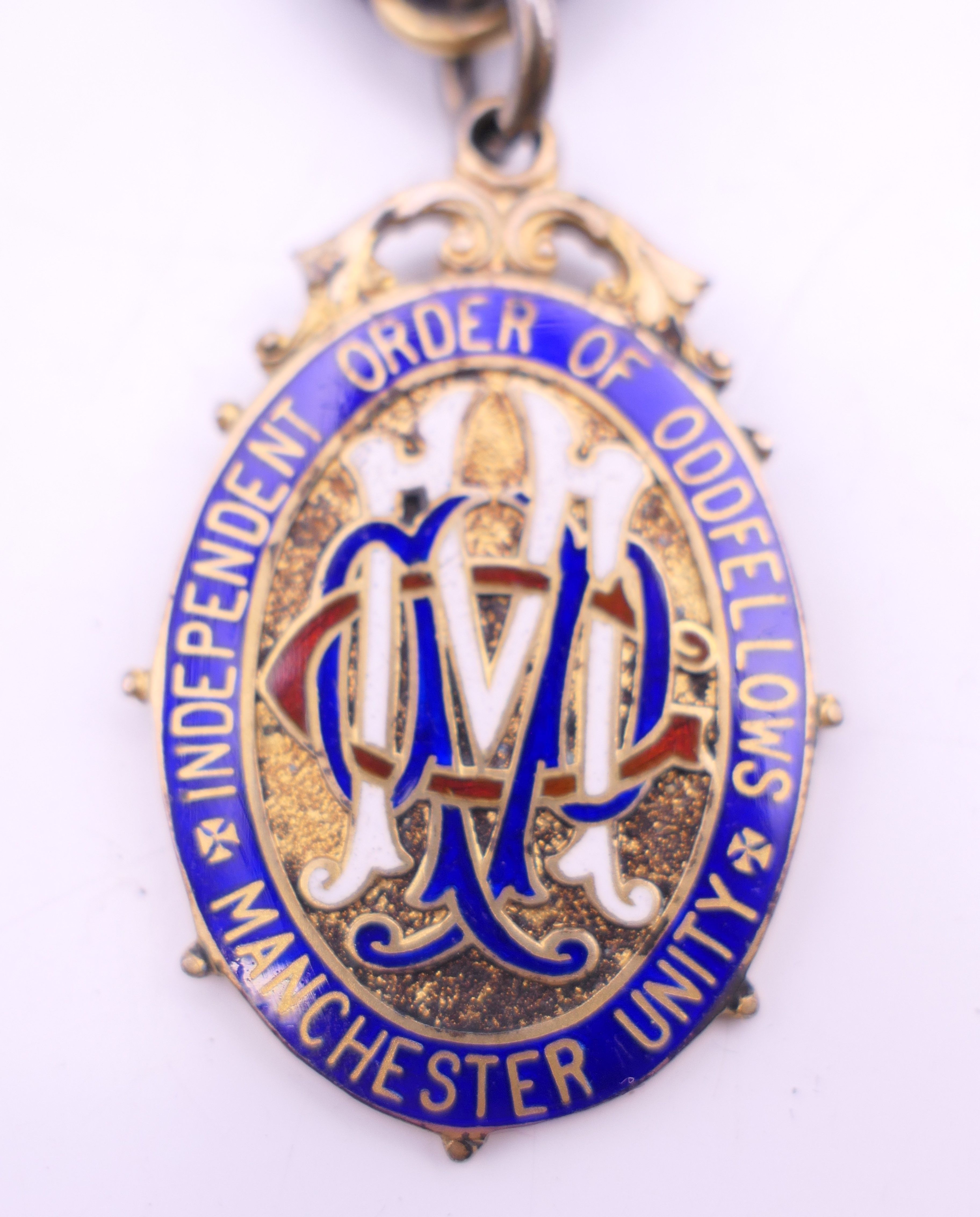 A boxed silver gilt and enamel Independent Order of Oddfellows Manchester Unity medal. - Image 4 of 11