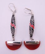 A pair of silver Art Deco style earrings. 4.5 cm high.