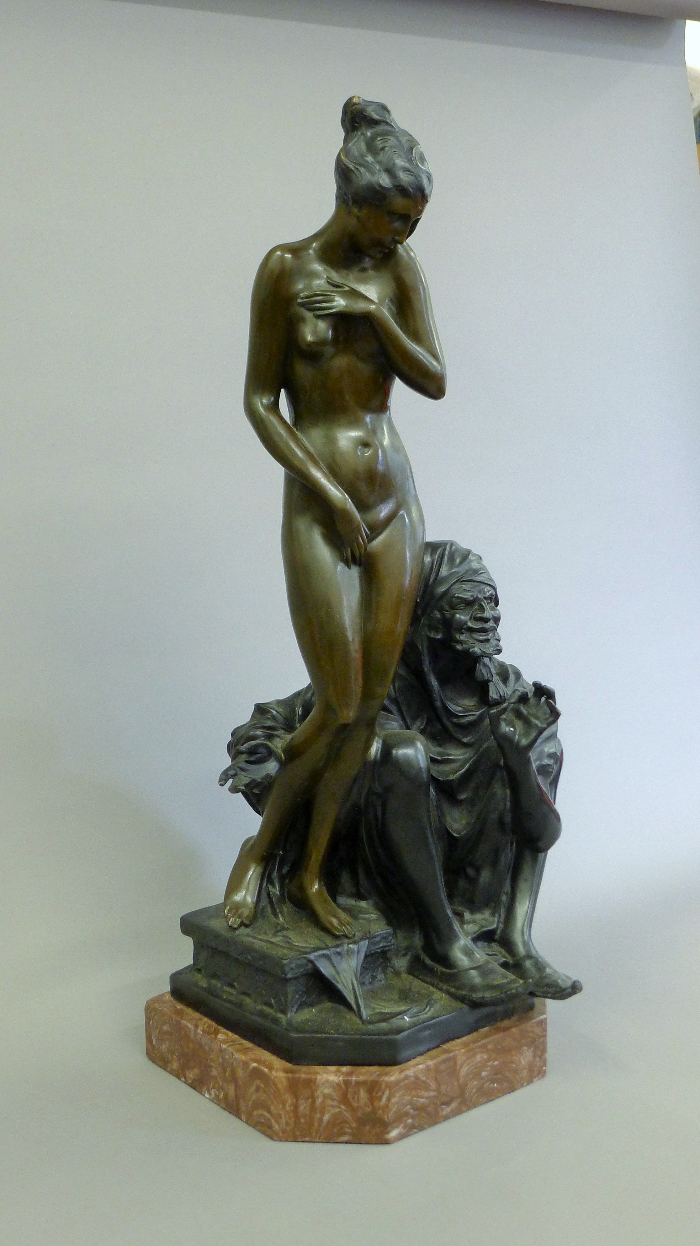 A bronze model of an Arab and a nude woman. 69 cm high. - Image 2 of 6
