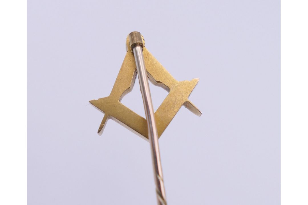 A Victorian Masonic rose cut diamond stick pin, boxed. 1.5 cm wide. - Image 6 of 9