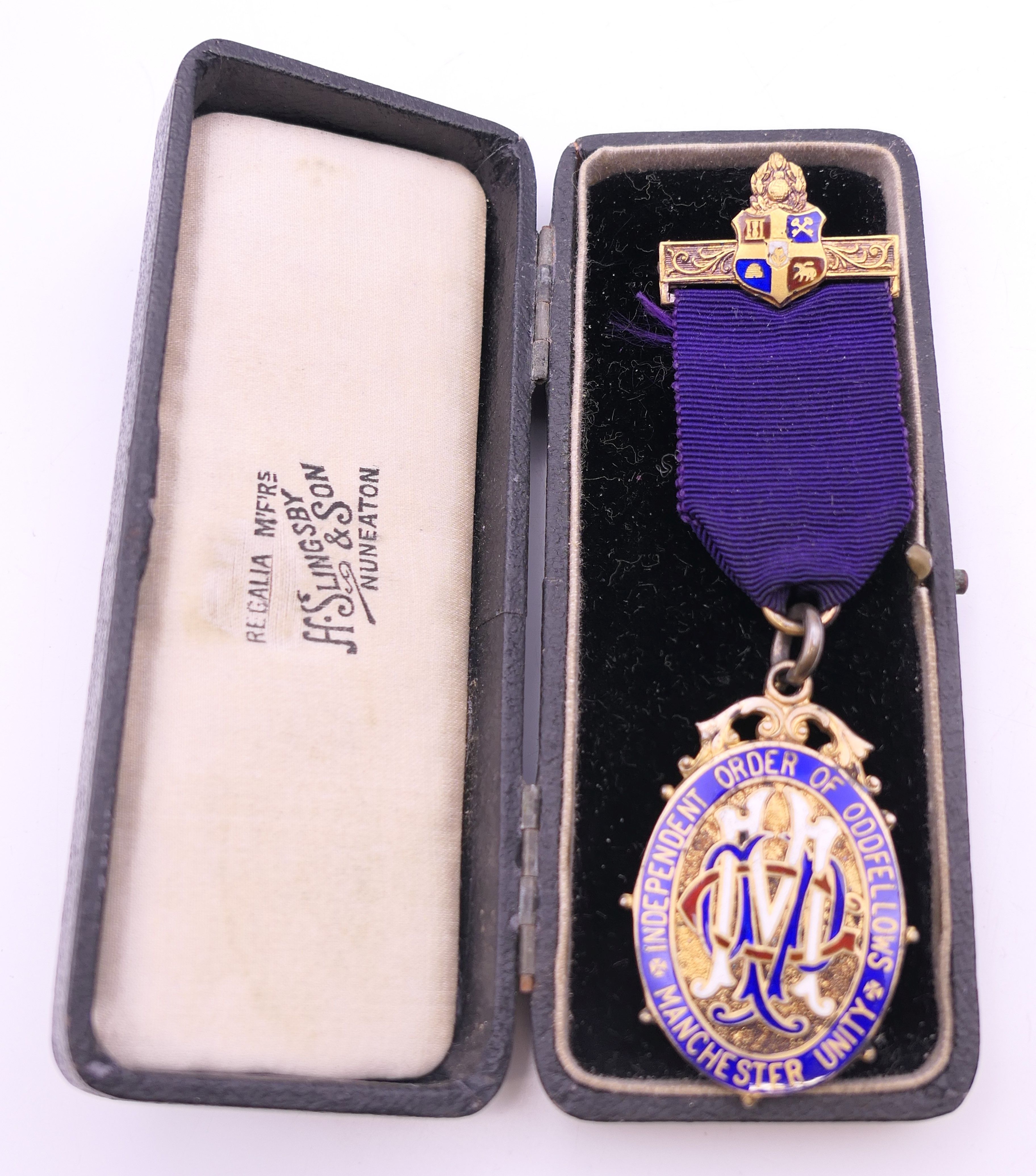 A boxed silver gilt and enamel Independent Order of Oddfellows Manchester Unity medal. - Image 2 of 11