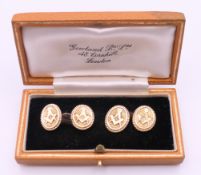 A vintage pair of Masonic rose gold backed cufflinks, boxed. 6.2 grammes total weight.