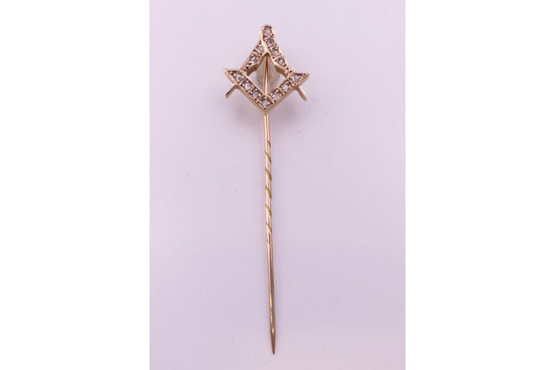 A Victorian Masonic rose cut diamond stick pin, boxed. 1.5 cm wide. - Image 2 of 9