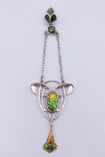 A silver Art Nouveau style pendant. 8.5 cm high overall.