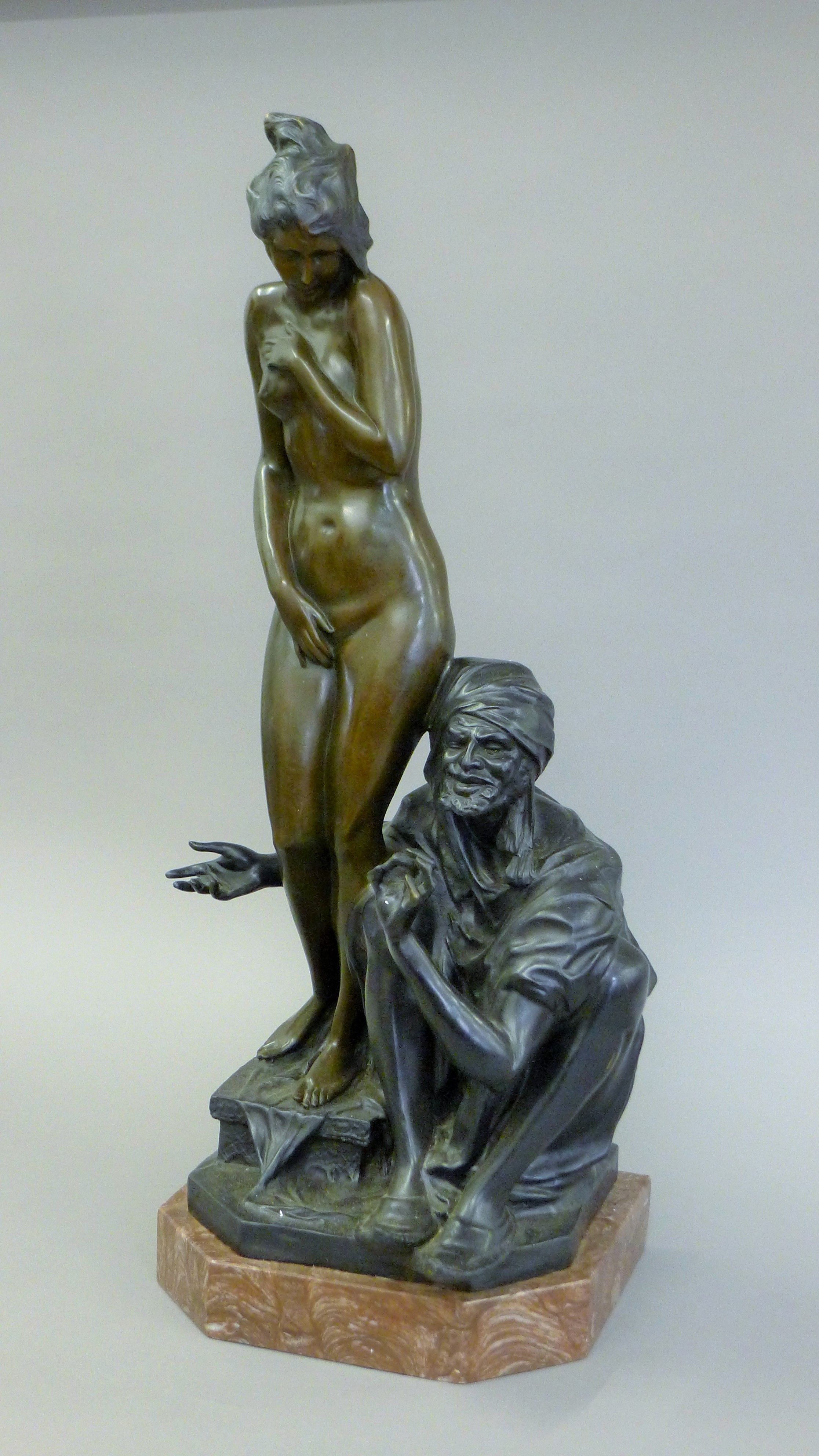 A bronze model of an Arab and a nude woman. 69 cm high. - Image 3 of 6