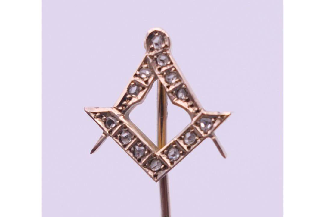 A Victorian Masonic rose cut diamond stick pin, boxed. 1.5 cm wide. - Image 3 of 9