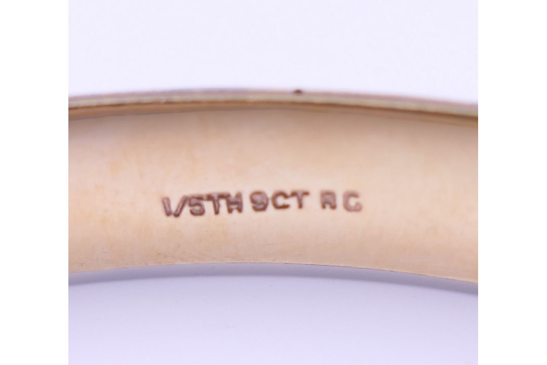 A 1/5th 9 ct rolled gold bangle form bracelet. 6.5 cm wide. 11 grammes total weight. - Image 5 of 8