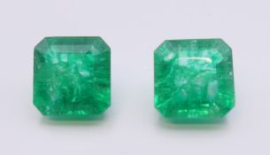 Two natural emeralds with laboratory certificates. The largest 11.12 ct.