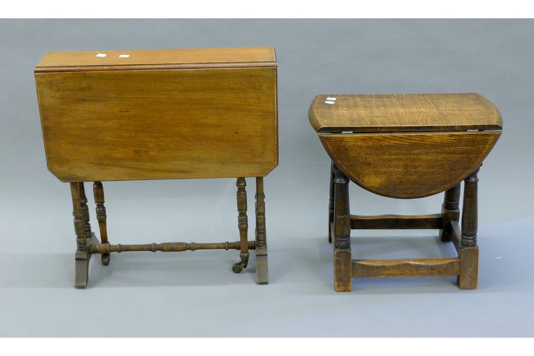 A Victorian mahogany Sutherland table and a 20th century oak drop leaf coffee table. - Image 1 of 7