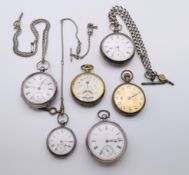 Six pocket watches, including The Express Watch Lever Company J G Graves, Bentima, Waltham, Elgin,