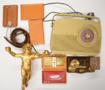 Bush radio, leather goods including travelling mirror Estyma travelling transistor radio, postal