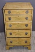Distressed and painted pine chest of five graduated drawers raised on bracket feet, W47 x D41 x
