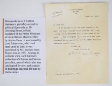 James Arthur Balfour (former British Prime Minister) signed typed letter of Irish / British