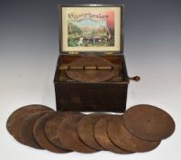 Wind-up Symphonion Polyphon music box and discs