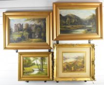 George Willis-Pryce (1866-1949) four oil on board landscapes including ruined buildings, possibly