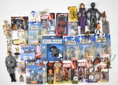 A collection of Hasbro Star Wars figures, loose and carded, to include Phantom Menace Darth Maul and