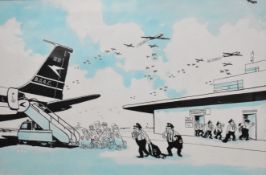 Ronald 'Carl' Giles (1916-1995) Daily Express cartoonist, original pen, ink, colour and gouache