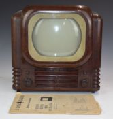 Bush Radio Type 22 Television Receiver in brown Bakelite case, complete with original service