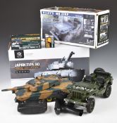 Two radio controlled military vehicles Heng Long 1:24 scale radio controlled Japan Type 90 tank