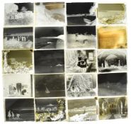 Approximately 40 glass plate negatives including remote quayside with goats, many depicting birds,