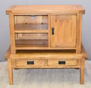 Contemporary solid oak coffee table W110 x D60 x H47 and a small cupboard unit / television stand