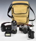 Pentax ME super 35mm SLR camera outfit including 50mm 1:2, Kiron 28mm f2 and Super Paragon 80-