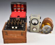 Likely military interest leather cased galvanometer, dated 1940, cased electrical resistance box and
