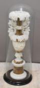 19thC Grand Tour or similar alabaster column / vase, under glass dome, overall height of dome 78cm
