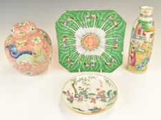 Oriental ceramics including Chinese ginger jars, tea bowls, enamel dish etc, tallest 31cm