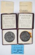 Two German WW1 interest Lusitania medals in boxes and an incomplete Edward VII stamp booklet