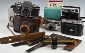 Cameras and woodworking tools including Exakta II 35mm SLR with 1:2 f=5.8cm lens, Balda folding