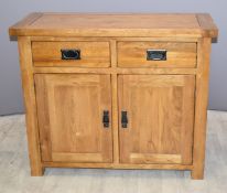 Contemporary solid oak sideboard with two drawers and cupboards W100 x D42 x H83cm