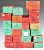 Twenty four Hornby 0 gauge model railway wagons, vans, coaches and trucks including Saxo Salt Wagon,