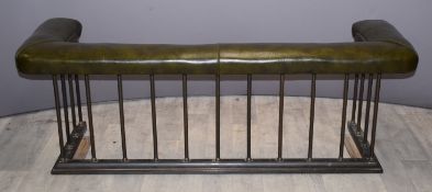 Green leather and brass/bronze club fender, L160 x D52 x H56cm