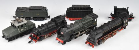 Five Continental HO or 00 gauge model railway locomotives comprising Fleischmann German tender