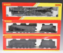Three Hornby 00 gauge BR Class 9F model railway locomotives 92151 R2200A, 92134 R2200A and 92021
