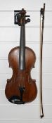 Georg Hornsteiner single back violin, c1790s, with bow, label reads 'Georg Hornsteiner